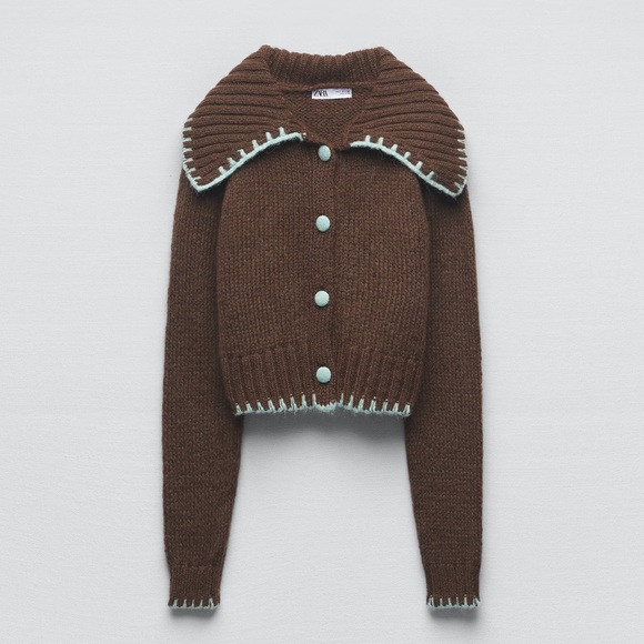 Zara | Knit Cardigan Contrast Stitching - Picture 2 of 13